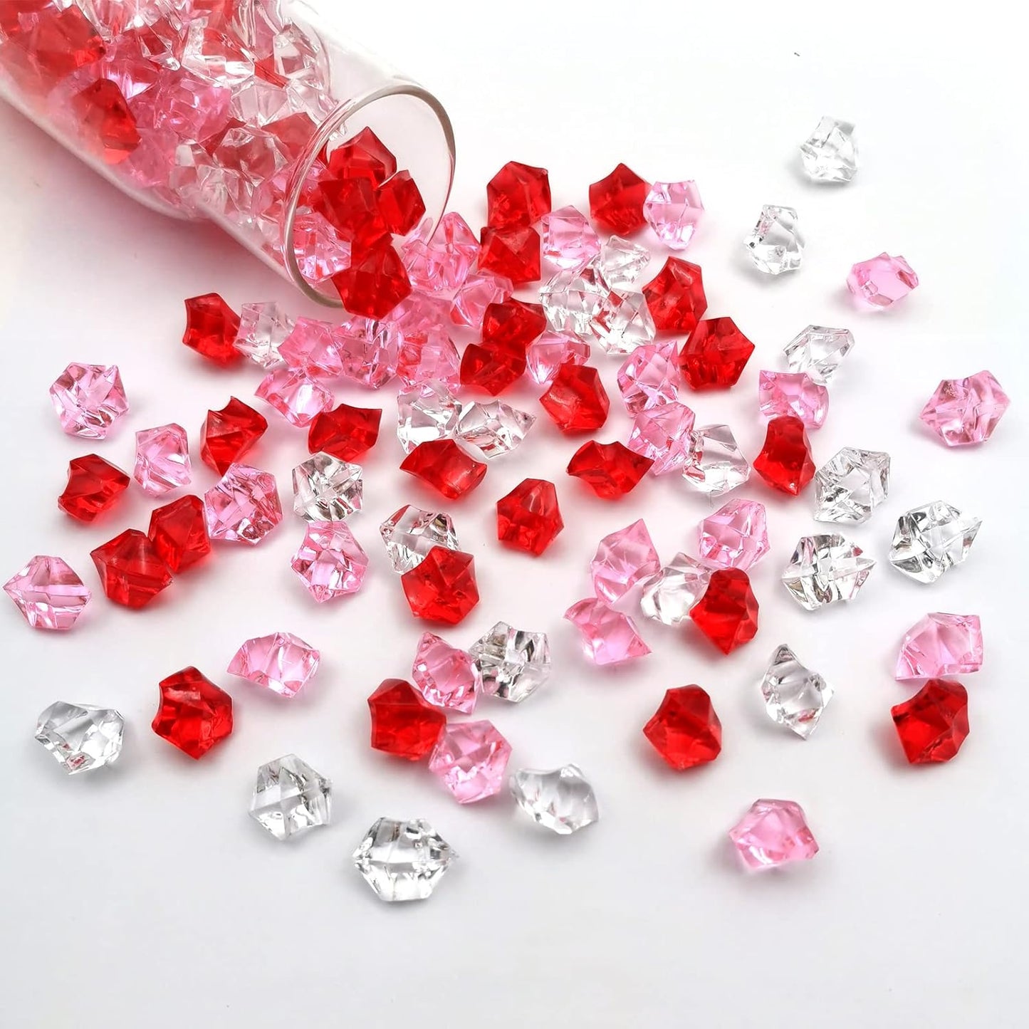 225 pcs Fake Crushed Ice Cube, Assorted Colors Fake Diamond Acrylic Clear Ice Rock Plastic Ice Cubes Vase Fillers for Centerpieces Home Decor 1 lb
