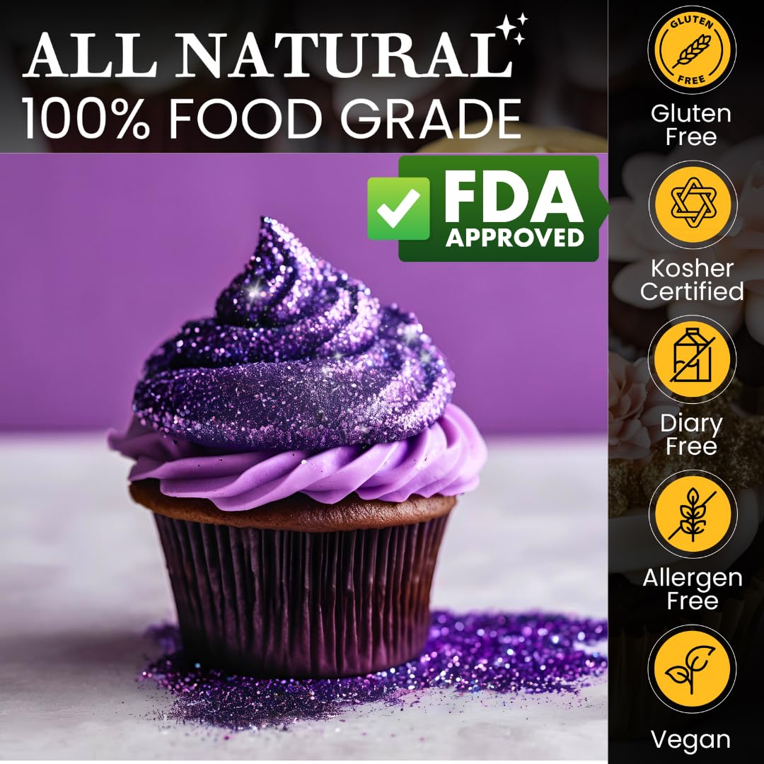 Dazzle Dust Edible Glitter Sprinkles for Cake Decorating, Drinks, Cookie, Icing, Dessert Decorations, Sparkly Luster, Food-Grade, Vegan, Gluten Free, Kosher, Bulk 10g, Purple