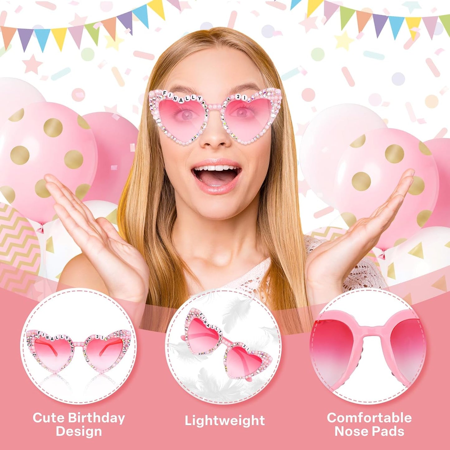 Finally 21 Birthday Sunglasses with Crown, 21st Birthday Gifts Decorations for Women, Birthday Glasses Headband Tiara