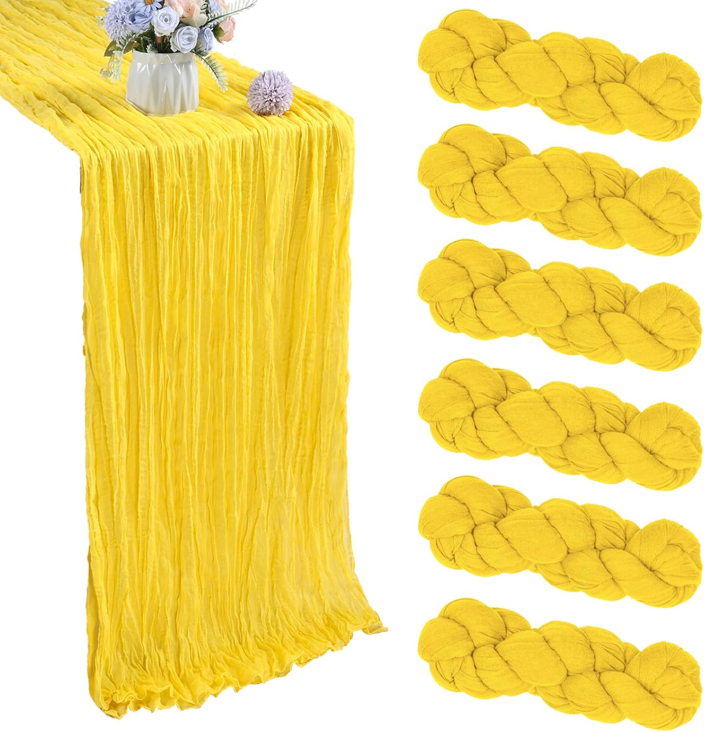 6 Pack 10FT Lemon Yellow Cheesecloth Table Runner 35x120 Inch Gauze Rustic Boho Table Runner Cheese Cloth for Wedding Decor Birthday Party Bridal Baby Shower Table Centerpiece Decoration
