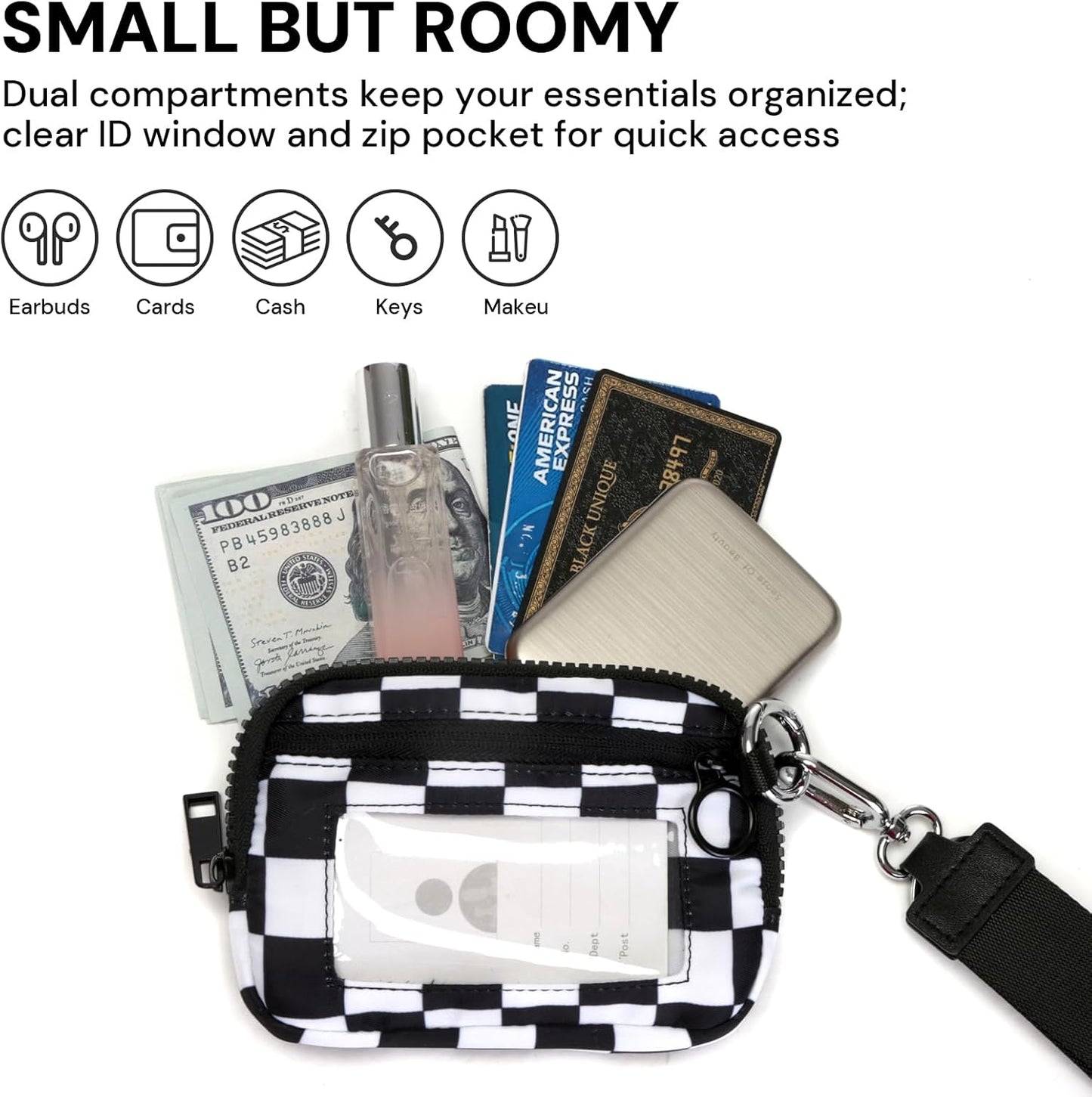YDF Keychain Wallet for Women Mini Zip Card Holder with ID Window, Coin Purse, Detachable Wristlet, Small Organizer Wallet, Checkered