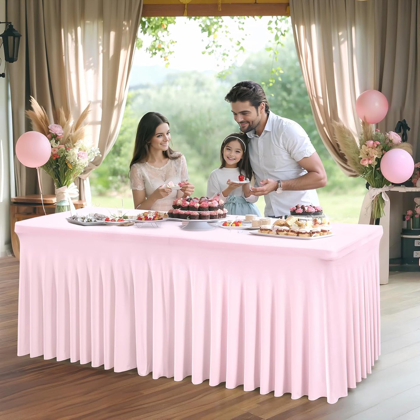 2 Packs Baby Pink Spandex Table Covers 4ft,Fitted Table Covers for 4 Foot Tables Stretch Spandex Table Skirts Rectangle Tables for Event, Wedding, Banquet & Parties