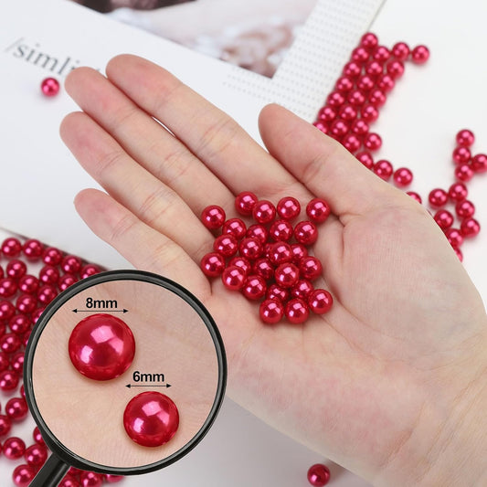 2200pcs Undrilled Holeless ABS Faux Pearl Beads for Vase fillers, No hole Round Pearls for Cosmetic Boxes, DIY Parts, Table Scatter, Wedding, Birthday Party Home Decorating (Purplish Red, 6mm)