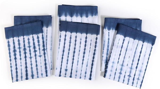 FINGERCRAFT Cloth Napkins Set of 6 Cotton Blend Tie Dye 20x20 Inch Large Size Dinner Napkins Cloth Perfect for Parties Dinners Weddings Cocktail Christmas Easter Royal Blue Stripe