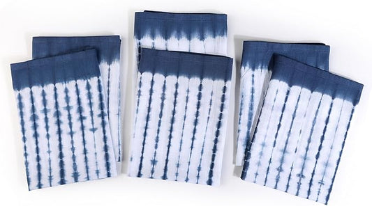 FINGERCRAFT Cloth Napkins Set of 6 Cotton Blend Tie Dye 20x20 Inch Large Size Dinner Napkins Cloth Perfect for Parties Dinners Weddings Cocktail Christmas Easter Royal Blue Stripe
