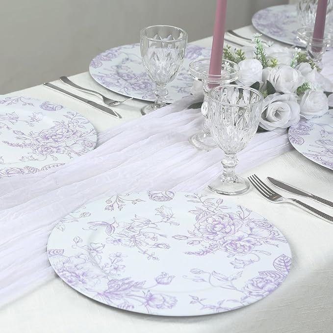 Efavormart 6 Pack Floral Acrylic Charger Plates in French Toile Pattern, Matte Lavender and White Round Dinner Charger Event Tabletop Decor - 13"