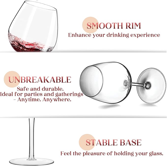 Plastic Wine Glasses Set of 2(15oz) |Unbreakable Wine Glasses with Stem|100% Tritan & BPA Free |Dishwasher Safe| Awesome For Pool, Beach, Travel, Pool, Camping, Beach, Picnic, Everyday Use.