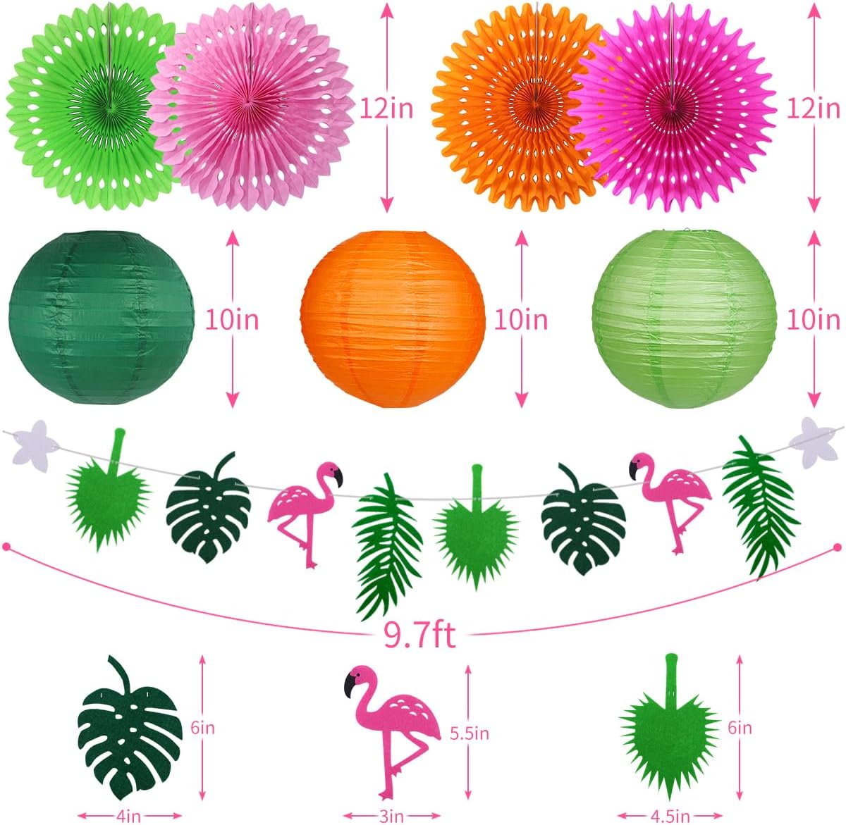 Yuxiou Flamingo Party Decorations Hawaiian Garland Flamingo and Pineapple Honeycomb Decorations Paper Lanterns Fans Pom poms Flowers for Birthday Luau Tropical Bachelorette Party