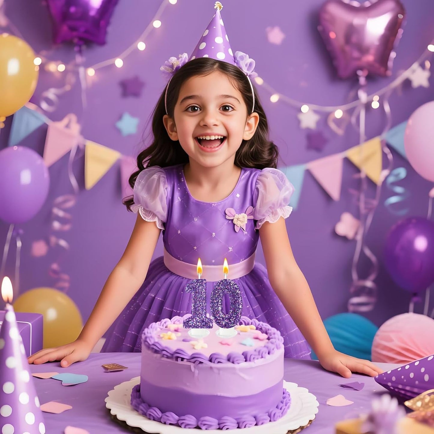 Birthday Number Candles, Glitter Number Candle Cake Decorations with Sequins, Cupcake Decorations for Girls, Women, Party Anniversary Celebrations (Number 1, Purple)