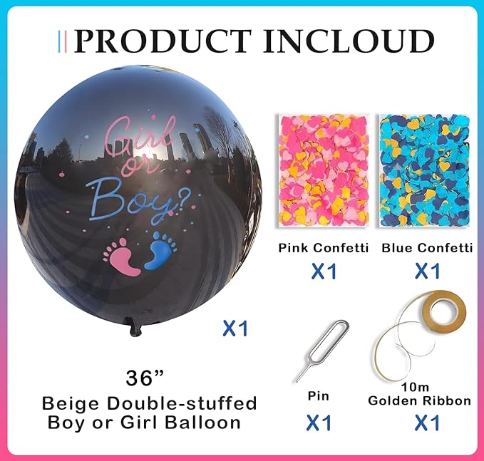 2Pack Gender Reveal Balloons Boy or Girl Balloon with Blue Pink Confetti for Baby Shower Gender Reveal Ideas Party Supplies Decoration Black Colors