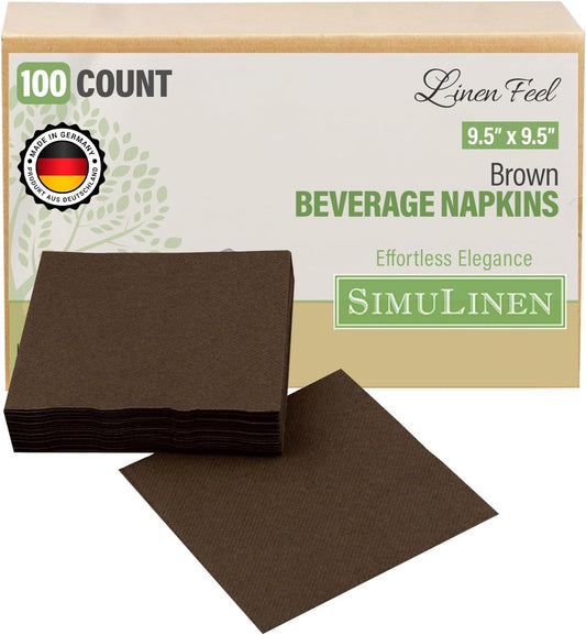 SimuLinen Brown Beverage Napkin - Disposable and Absorbant - Party Napkin/Cocktail napkins - Pack of 100