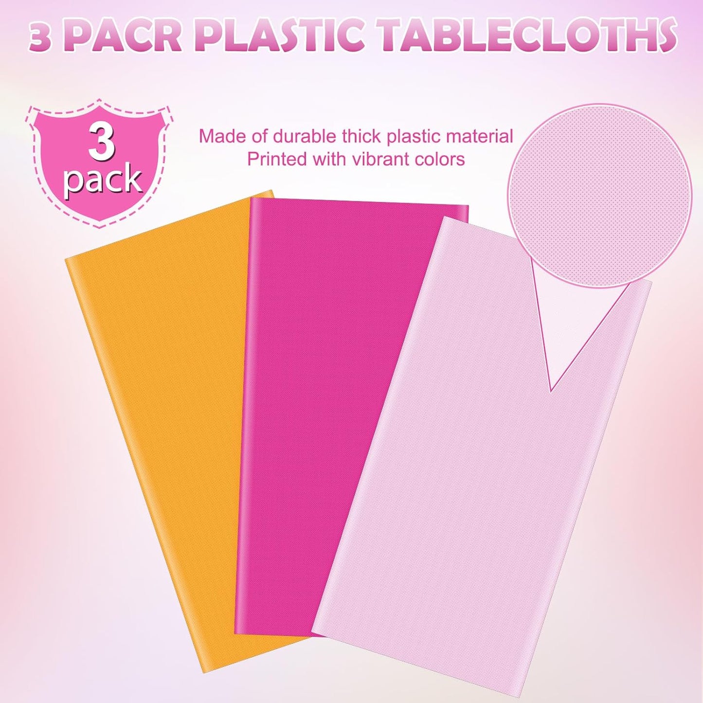3 Pack Pink and Orange Plastic Tablecloth Party Decorations, Groovy Hot Pink and Orange Disposable Table Cover, Rectangle Table Cloth for Tequila Sunrise Sunset Birthday Party Decorations, 54x108 Inch