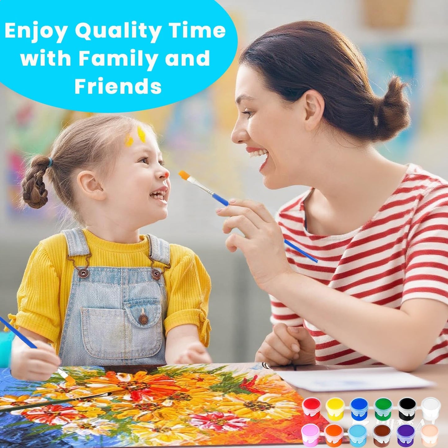 24 Pack Mini Acrylic Paint Set, 12 Colors Washable Acrylic Paint Strips with 48Pcs Painting Brushes for Kids&Adults Paint, 336 PCS Kids Painting Kit for Birthday Party Favor, Classroom, Art Gift