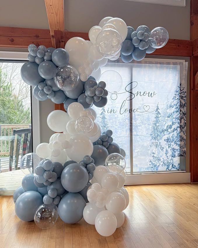 Dusty Blue Balloon Arch Kit, 162pcs Dusty Light Blue White and Clear Balloons for Wedding Bridal Shower Baby Shower Gender Reveal Baby Boy Birthday Party Decorations