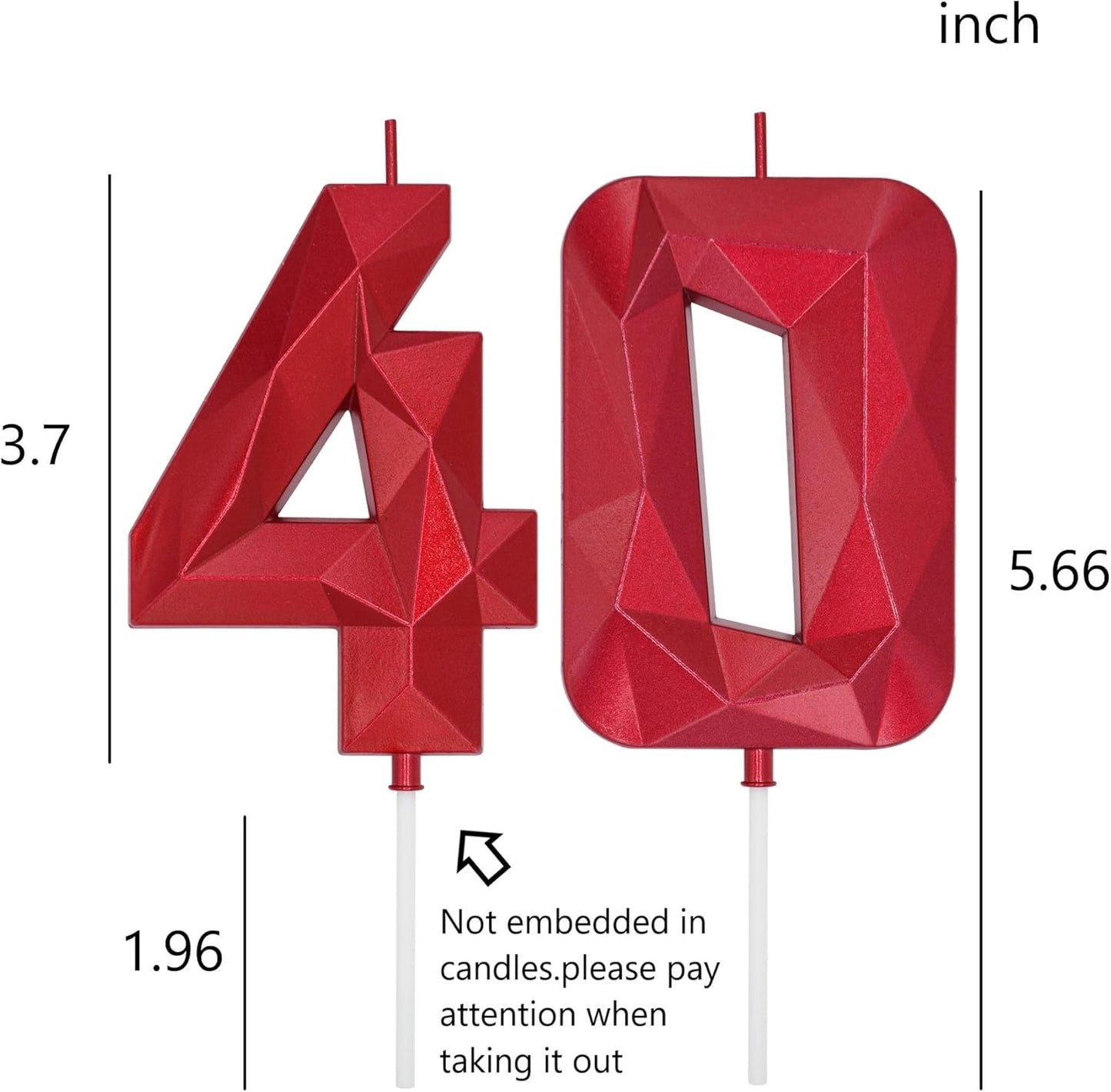 DERVENTA Large Birthday Candle Number 3D Red 3.7 inch Party Celebration Anniversary Decoration Cake Topper 1 Piece (Number 40 Red)