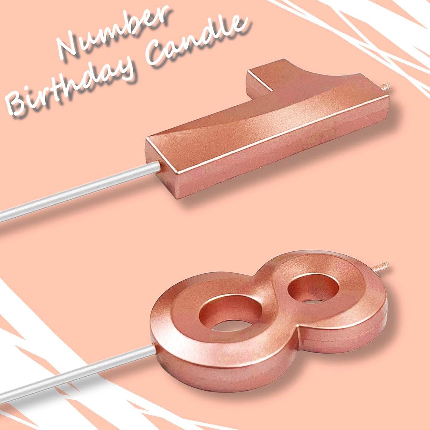 Rose Gold Number 18 Candles, 3D Diamond 2.76 Inch Cake Topper Birthday Candles for Wedding Anniversary Cake Decorations, Happy Birthday Party Decorations