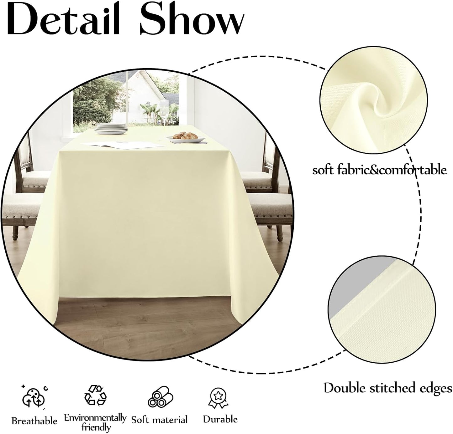 Rectangle Tablecloths 90x132 Inch 2 Pack Ivory Tablecloth Washable Decorative Linen Polyester Table Cloths for Dining Table Banquets Buffet Parties and Wedding