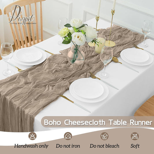 4Pack Nude Table Runner 10FT Cheesecloth Table Runner 35x120Inch Long Boho Cheese Cloth Table Runners Rustic Gauze Table Runners for Party Wedding Bridal Shower Baby Shower Decorations