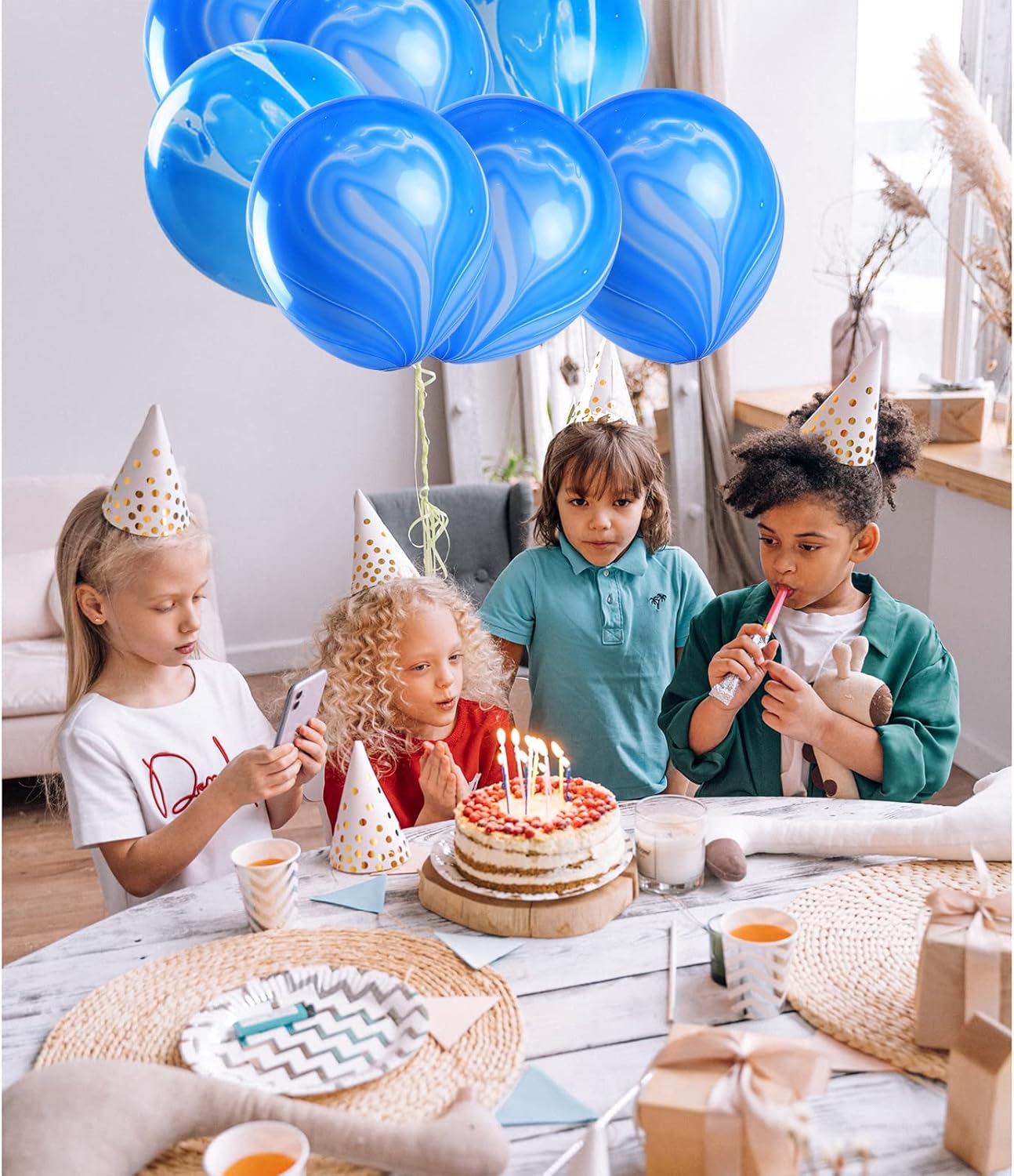 Blue Marble Balloons Marbled Agate Latex Balloons Swirl Blue Balloons 12 Inch 50 PCS Tie Dye Balloons for Birthday Party Christmas Decoration Wedding Baby Shower Festival