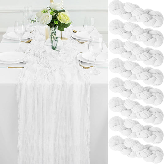 8Pack White Table Runner 10FT Cheesecloth Table Runner 35x120Inch Long Boho Cheese Cloth Table Runners Rustic Gauze Table Runners for Party Wedding Bridal Shower Baby Shower Decorations