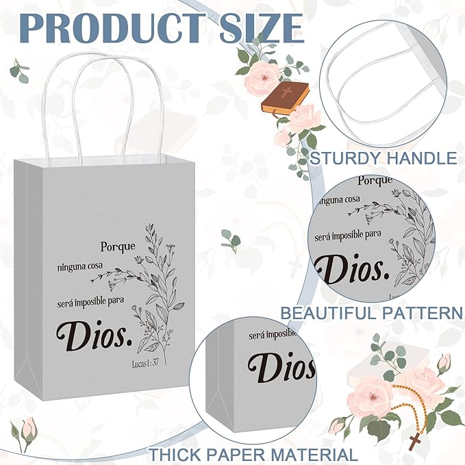 Kolldenn 40 Pcs Spanish Bible Verse Bags Bulk Christian Gift Bags with Handles Inspirational Flower Boho Biblical Religious Gifts for Church Sunday School Mother's Day Baptism Party(Earthy Tones)