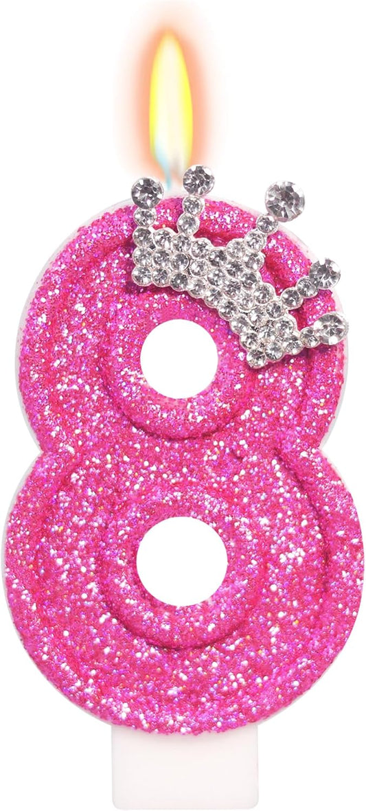 Birthday Candle for Cake, Crown Rose Number Cake Candles, 2.76 inch Number Happy Birthday Candle, Cake Topper Decoration for Birthday Party (Number 8)