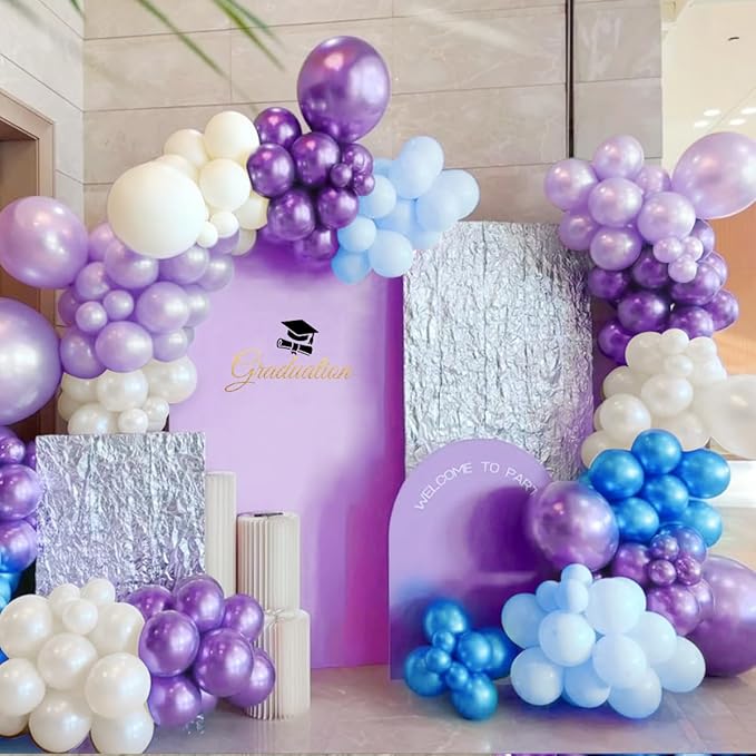 Blue Purple White Balloon Garland Arch Kit, 167Pcs Latex Balloons Different Sizes 18 12 10 5 inch for Girl Princess Winter Wonderland Birthday Baby Shower Party Decorations