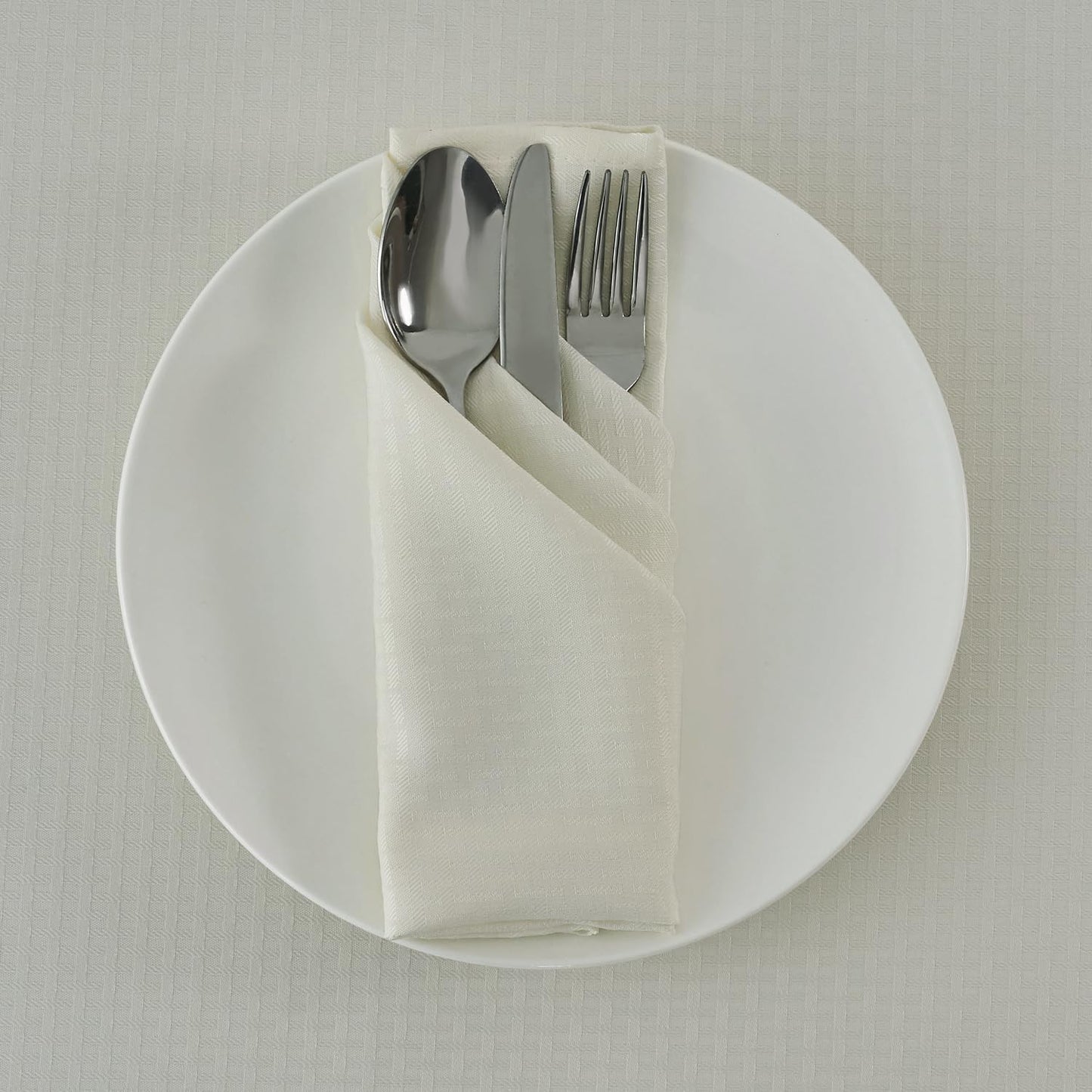 maxmill Cloth Napkins 20 x 20 Inch Weaved Texture Pattern Soft Comfortable and Luxury Serviette for Restaurant Family Dinners Weddings Parties and Banquets Set of 4 Pieces, Ivory