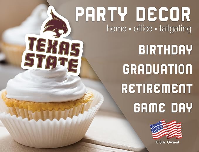Texas State Party Supplies for TXST Football, Birthday Gift, Graduation Party Banner and Cake Toppers (42 Pieces) (Texas State Bobcats)