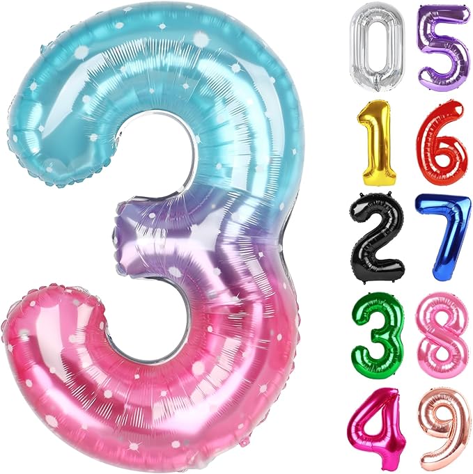 Starry Sky Number 3 Balloon 40 Inch, 3rd Birthday Celebration Supplies for Girls Boys Women Men, 3 Balloon for Girls Boys Theme Party