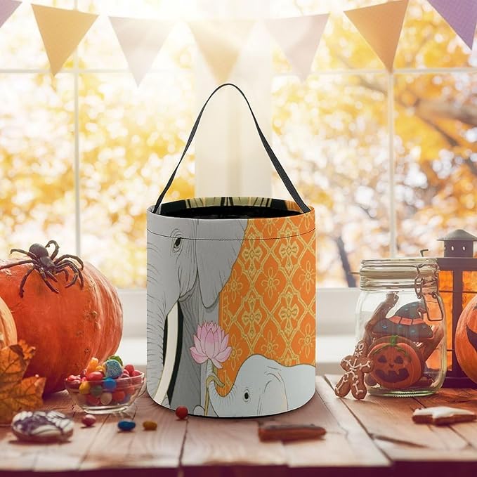 Halloween Candy Bucket - Elephant And Young Elephant Trick Or Treat Candy Bag, Gift Bag for Party Favor Supplies