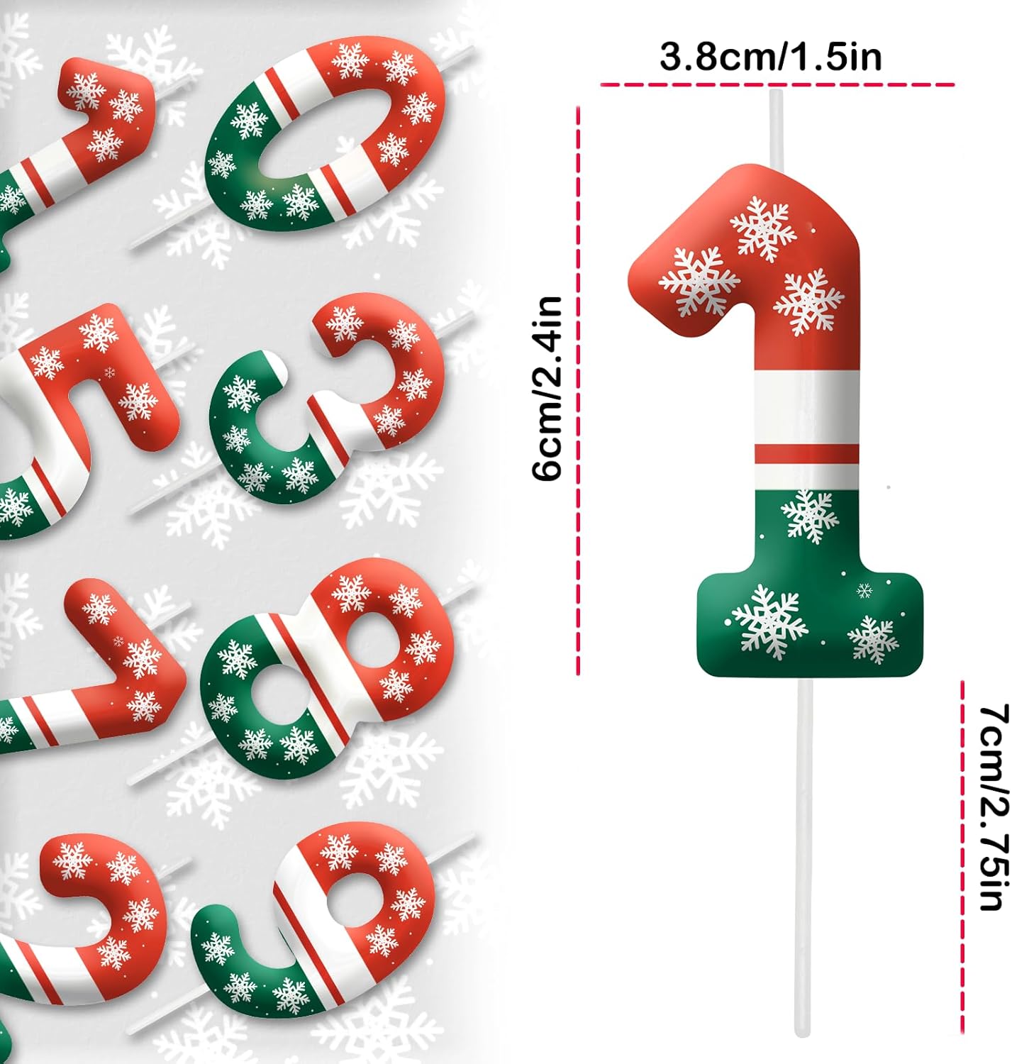 Christmas 1st Birthday Number Candles, Number 1 Candle Cake Toppers for Christmas Themed Parties, 1st Birthday Cake Candles for Boys and Girls, Kids Party Supplies