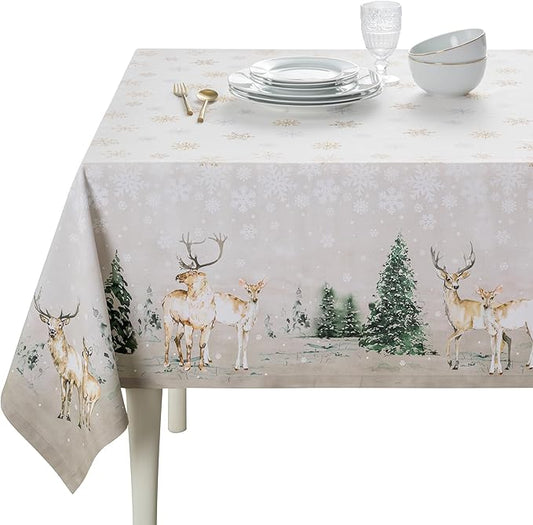 Maison d' Hermine Table Cloth Square Table 100% Cotton 60 x 60 Inches Fall Tablecloth Reusable Everyday Use for Thanksgiving Christmas Decorations Dining Farmhouse Party (Deer in The Woods)