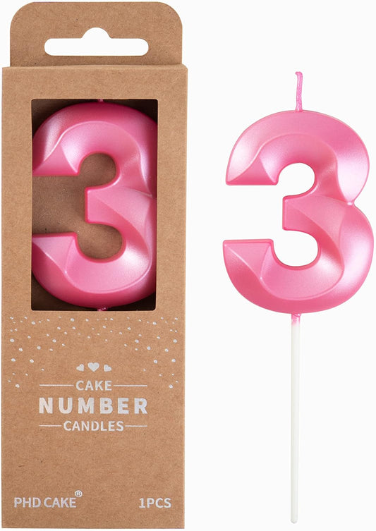 PHD CAKE 2.76 Inch Diamond Pink 3 Number Birthday Candles, Pink Number Candles, Cake Number Candles, Party Celebration
