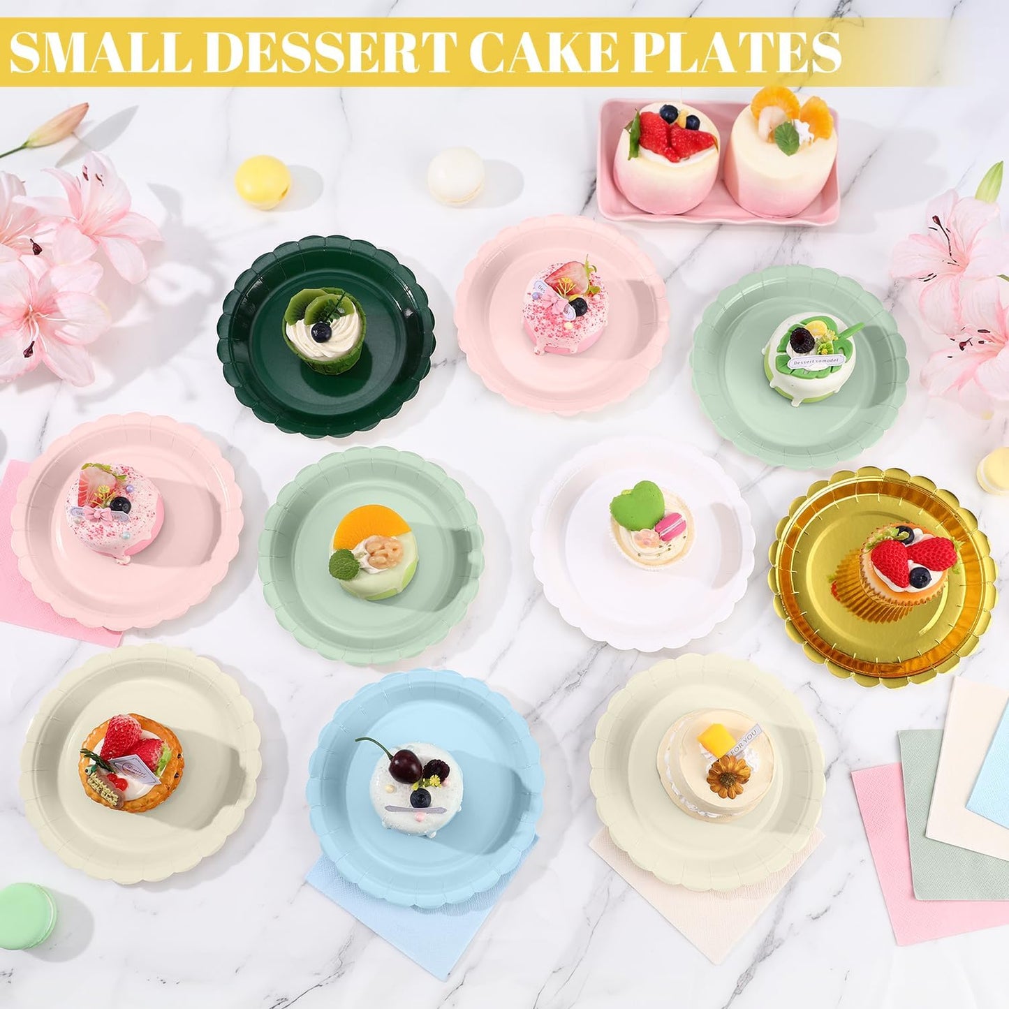 30 Pcs Dessert Plates Disposable, 7 Inch Ivory Paper Plates Scalloped Small Cake Appetizer Birthday Plate Cream Party Plate for Thanksgiving, Wedding, Baby Bridal Shower