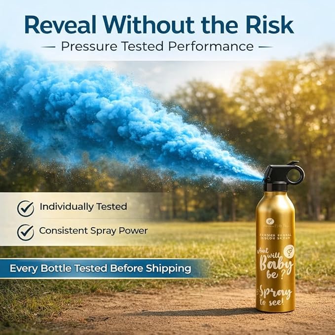 Gender Reveal Smoke Bombs Set – 2 Pack Gender Reveal Fire Extinguisher Spray (Blue, 300g Each) – Non-Toxic Cornstarch Cloud for Baby Boy Reveal Party Ideas, Pregnancy Announcement – Stickers Included