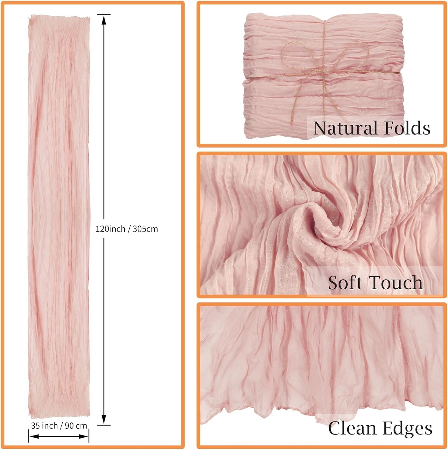 combocube 12 Pack 35x120 Inch 10Ft Cheesecloth Table Runner Long Gauze Rustic Romantic Table Cloth for Wedding Reception Bridal Shower Birthday Party Table Decorations, Dusty Pink