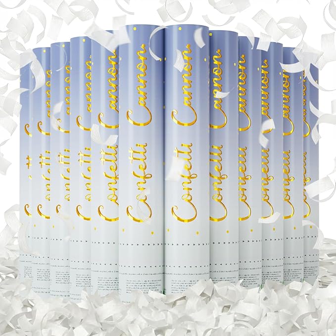 Confetti Poppers White Confetti Cannon 12 Pack Party Poppers Biodegradable12inch Wedding Party Confetti Bulk Streamer Confetti Cannon Launches up to15-25ft for Christmas Birthday Graduation New Year