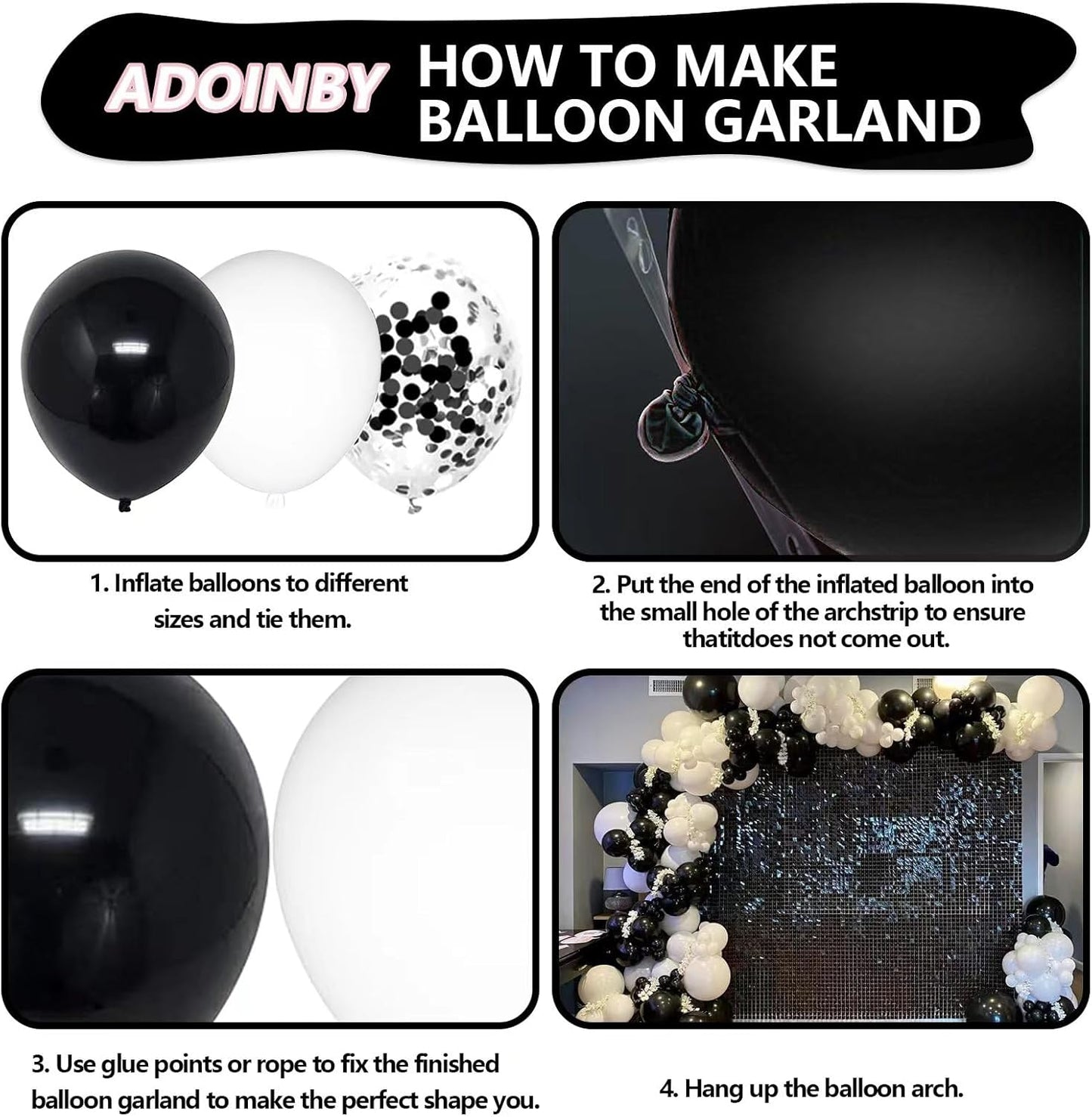 Black and White Balloon Arch Kit, ADOINBY 140Pcs Black and White Durable Latex Balloons 18 12 10 5 Inch Different Size Balloons for Birthday Anniversary Wedding Engagement Graduation Party Decorations