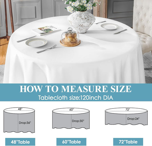 Vidafete 10 Pack 120inch Round Tablecloth Polyester Table Cloth，Stain Resistant and Wrinkle Polyester Dining Table Cover for Kitchen Dinning Party Wedding Rectangular Tabletop Buffet Decoration(White)