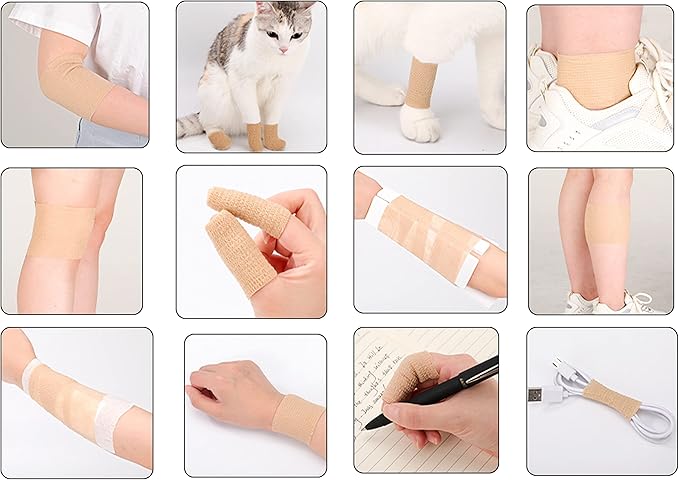 24 Pack Brown Breathable Self Adhesive Bandage Wrap 2 Inch, Multi-Purpose Non-Woven Cohesive Wrap - Vet Wrap | Athletic Tape | Medical Tape, Ankle Sprains, Swelling, Pets.