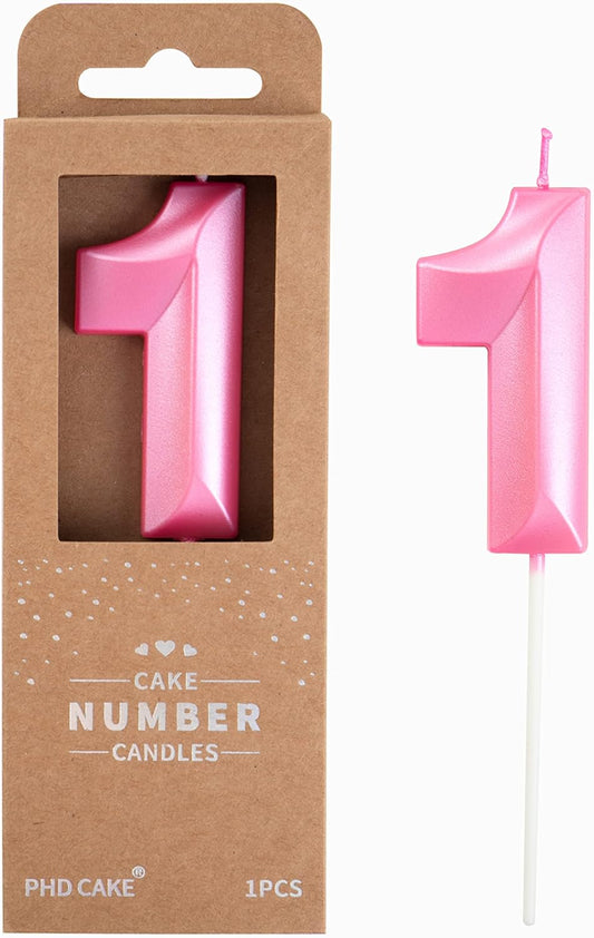 PHD CAKE 2.76 Inch Diamond Pink 1 Number Birthday Candles, Pink Number Candles, Cake Number Candles, Party Celebration