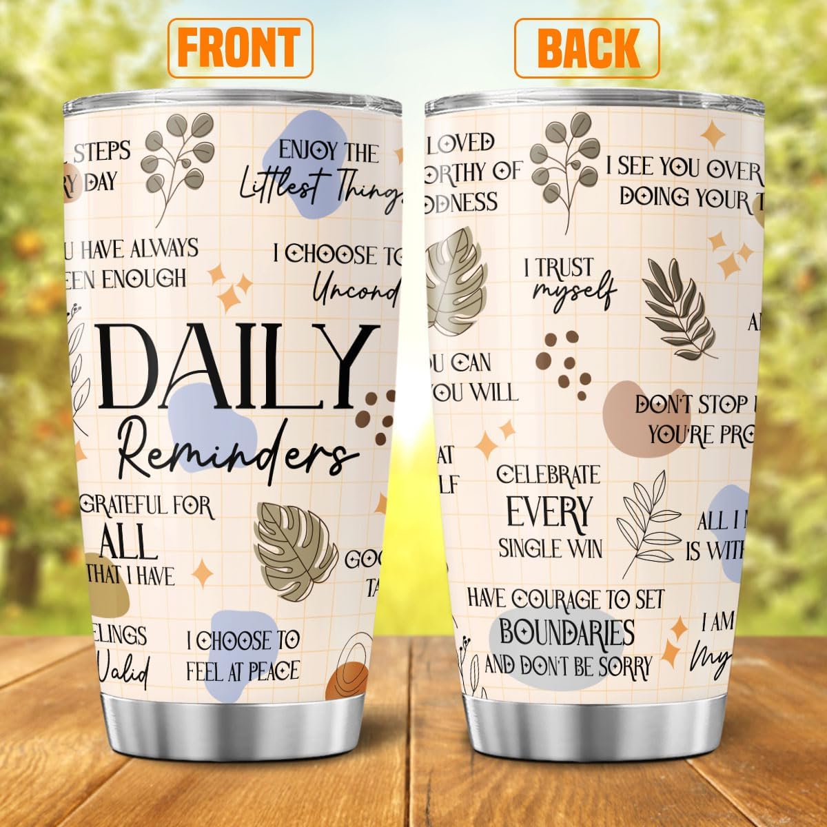 Daily Reminder Tumbler for Positive Mindset, 20oz Stainless Steel Insulated Cup with Motivational Affirmations, Self Love Mental Health Gift for Women, Friends, Coworkers