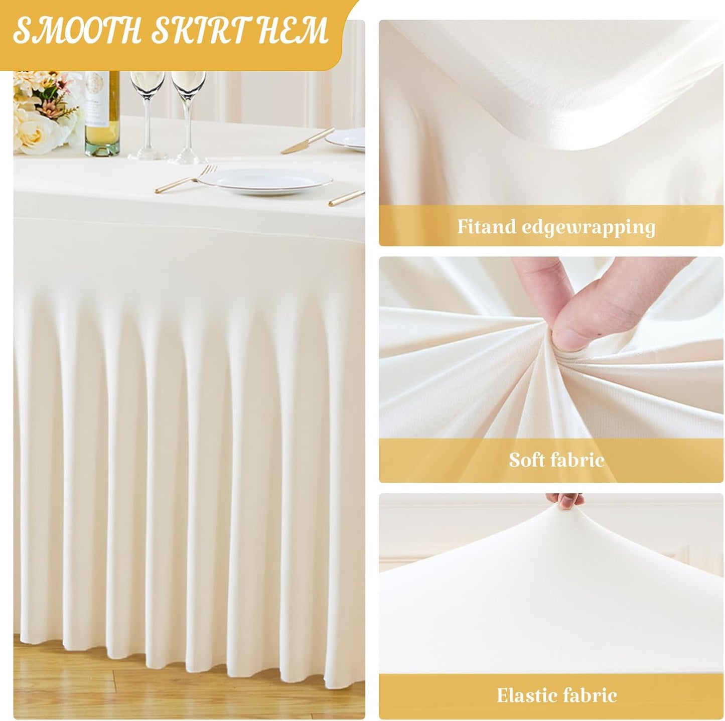 Besutolife Ivory Spandex Tablecloth for 6ft Rectangle Tables 2 Packs- Wrinkle-Resistant, Stretchable, Machine Washable - Perfect for Weddings Banquets Birthday Parties Events