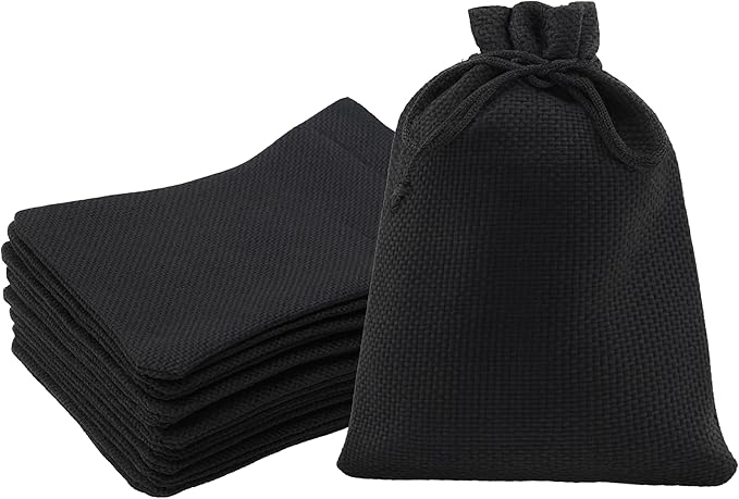 Mandala Crafts 10X12 Inch Black Burlap Drawstring Gift Bags for Favors - 20 Large Linen Sacks Gift Pouches for Candy, Coffee, Jewelry, Wedding, and Party Supplies