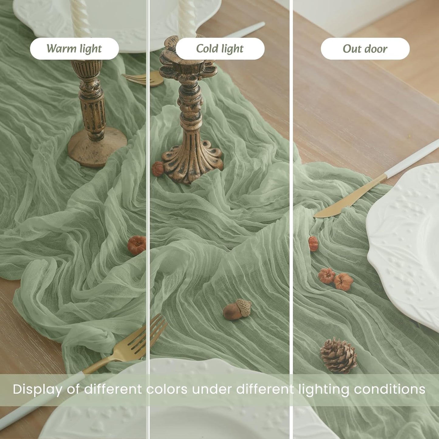 2Pack Sage Green Table Runner 10FT Cheesecloth Table Runner 35x120Inch Long Boho Gauze Cheese Cloth Table Runners Rustic Sheer Table Runners for Wedding Baby Shower Bridal Shower Decor