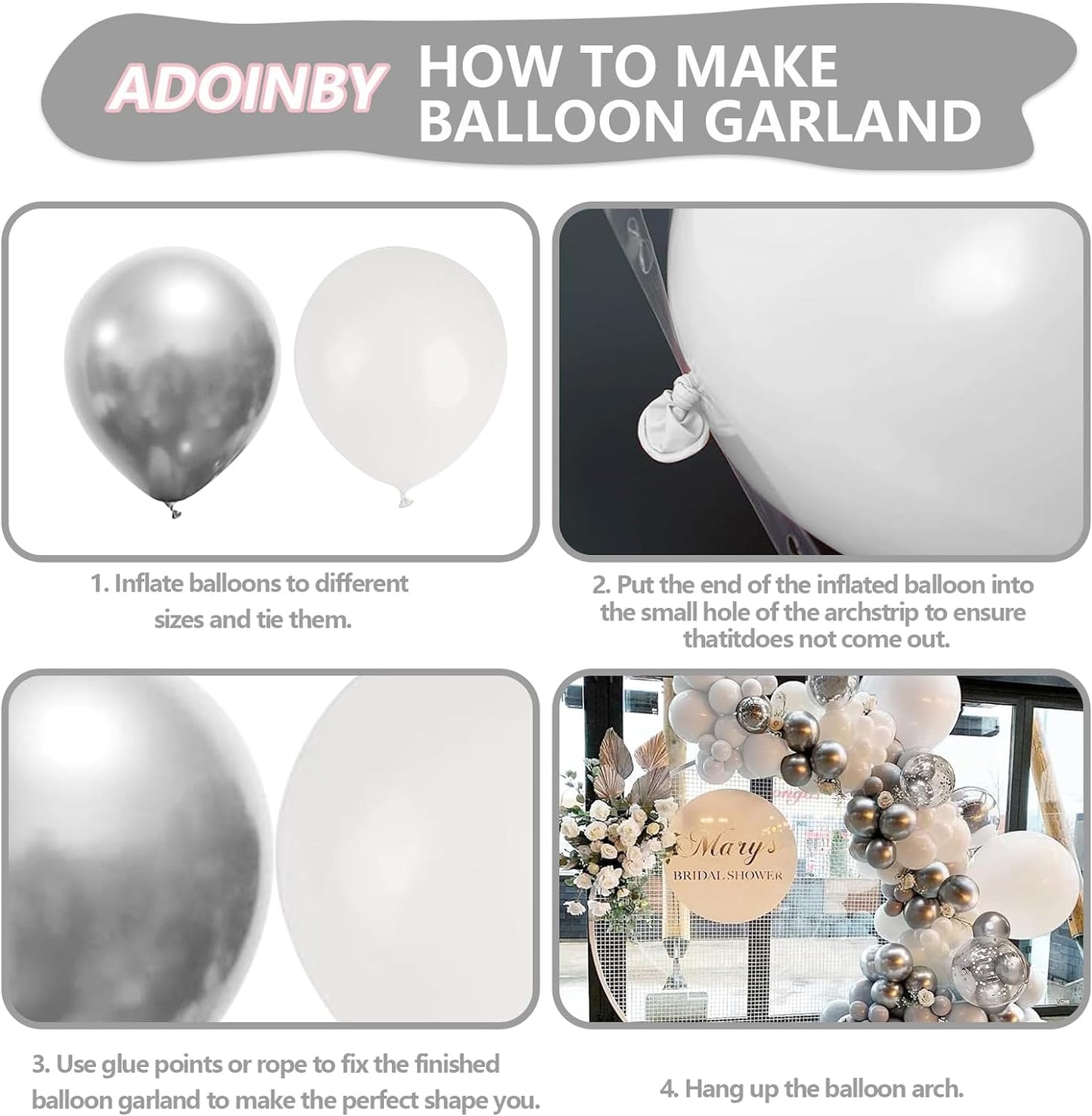 White and Silver Balloon Arch Kit, 140Pcs White Metallic Silver and Silver Confetti Party Balloon Garland Kit for Birthday, Wedding, Engagements, Baby Shower, Anniversary Party Decorations