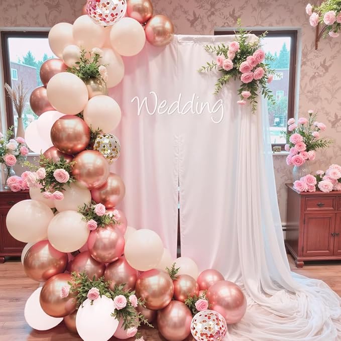 MEBAY 147PCS Rose Gold Balloon Garland Arch Kit, Pearl Rose Gold Metallic White Nude Balloons with Confetti for Wedding Bridal Shower Princess Party Girl Birthday Baby Shower Decorations