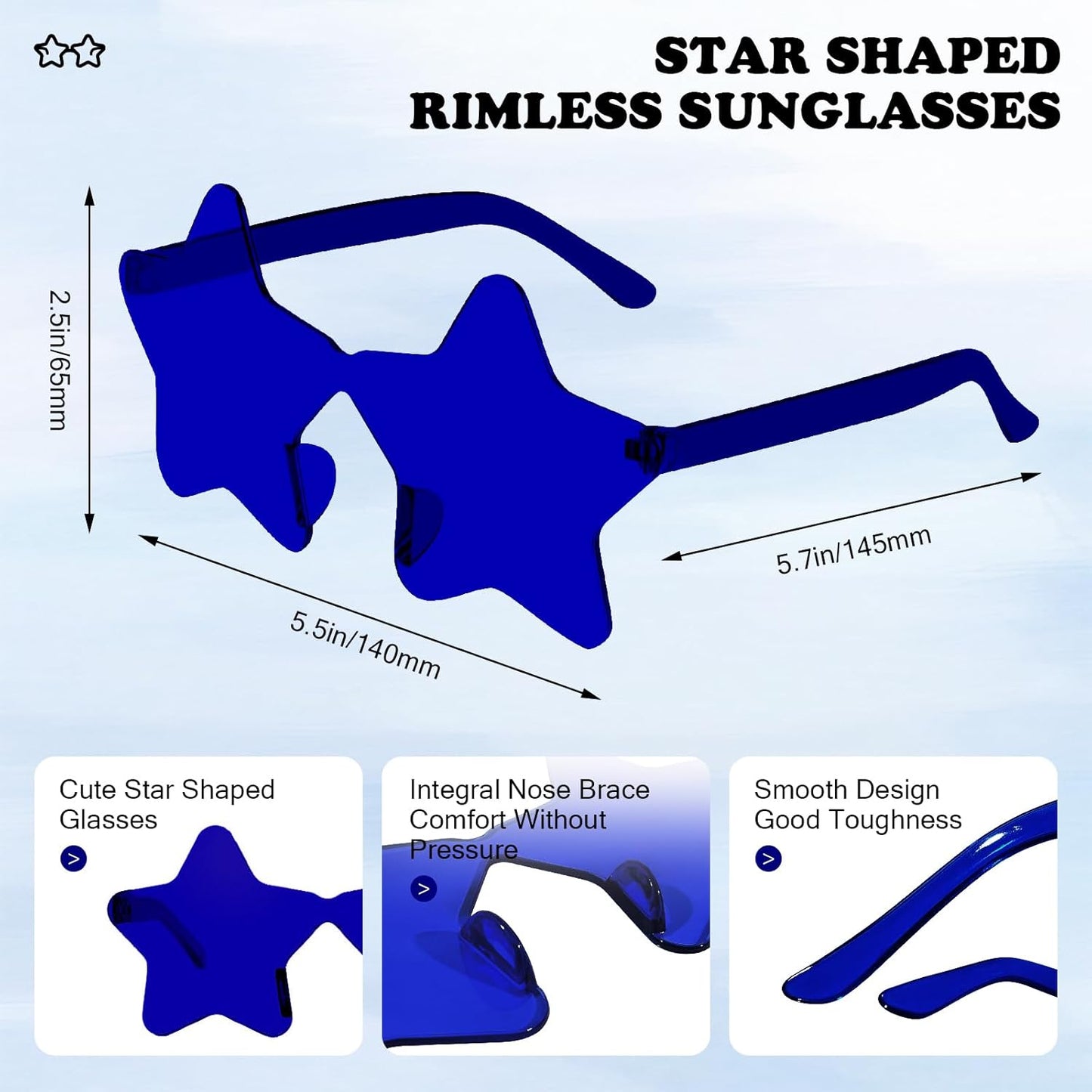 Matcheck 8/40 Pcs Star Shaped Rimless Sunglasses Bulk Transparent Candy Gradient Color Glasses One Piece Fun Party Eyewear