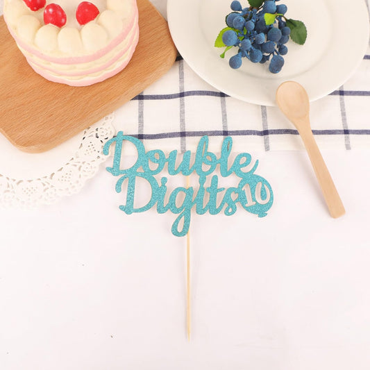 Double Digits 10 Cake Topper - Glitter Light Blue 10th Birthday Cake Decorations, Happy 10th birthday Cake Decor (Light Blue)
